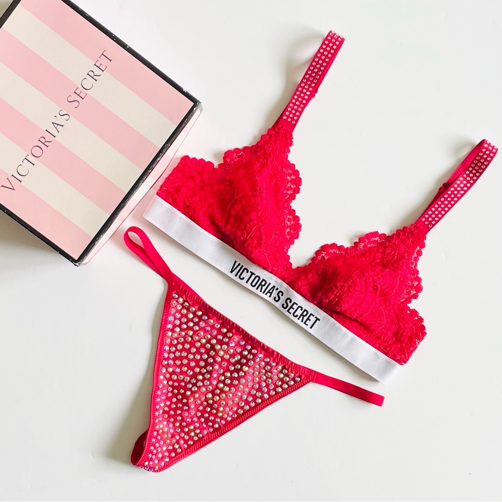 XS SMALL Victoria’s Secret red bling bra set